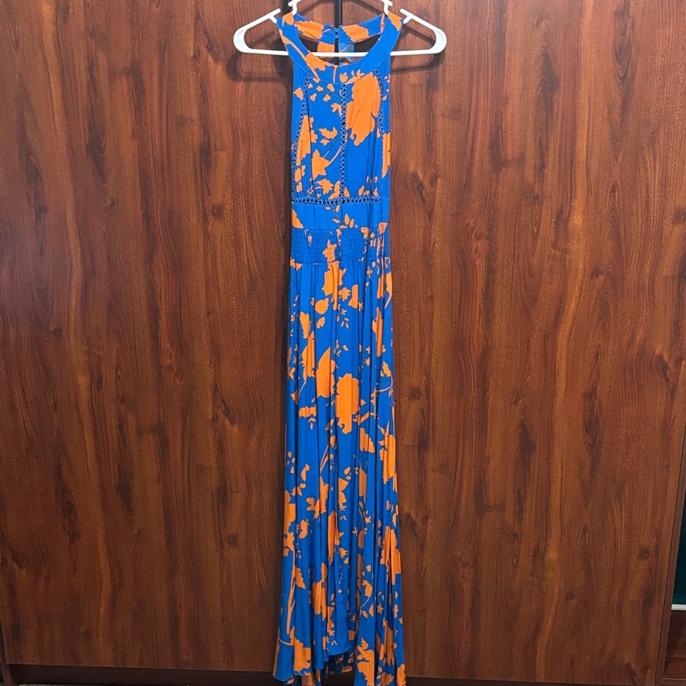 Abel the Label Sleeveless Blue and Orange Floral Maxi Dress